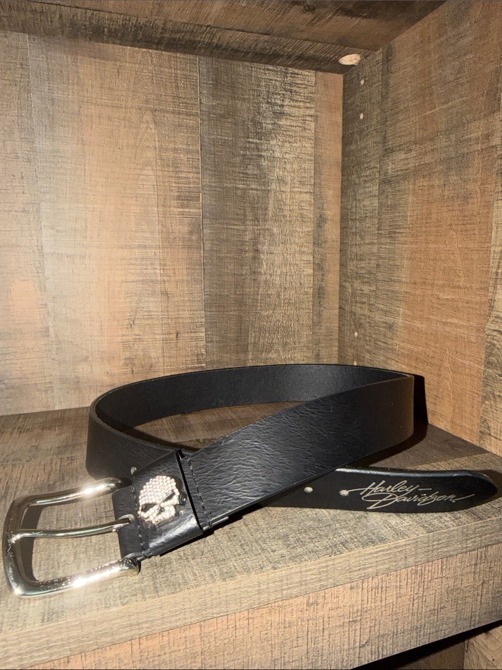 Harley-Davidson Black Leather Belt with Skull Detail size SMALL